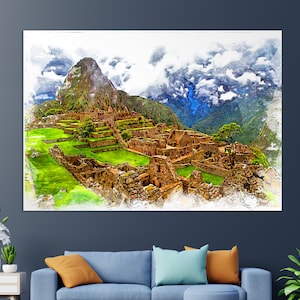 Machu Picchu Canvas Print, Machu Picchu Painting, Peru Wall Art
