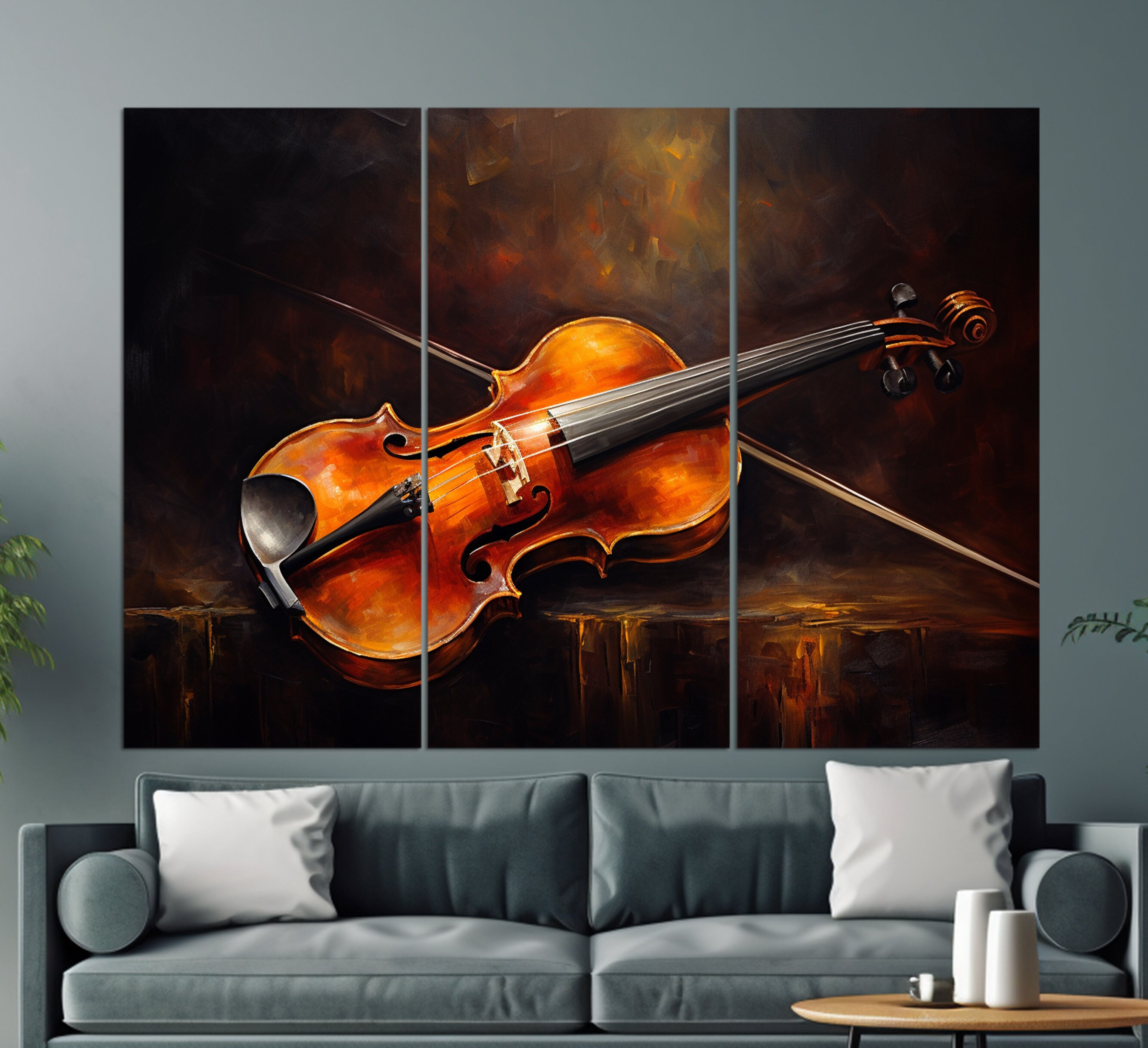 Violin Oil Painting Canvas Print, Vintage Violin Wall Art