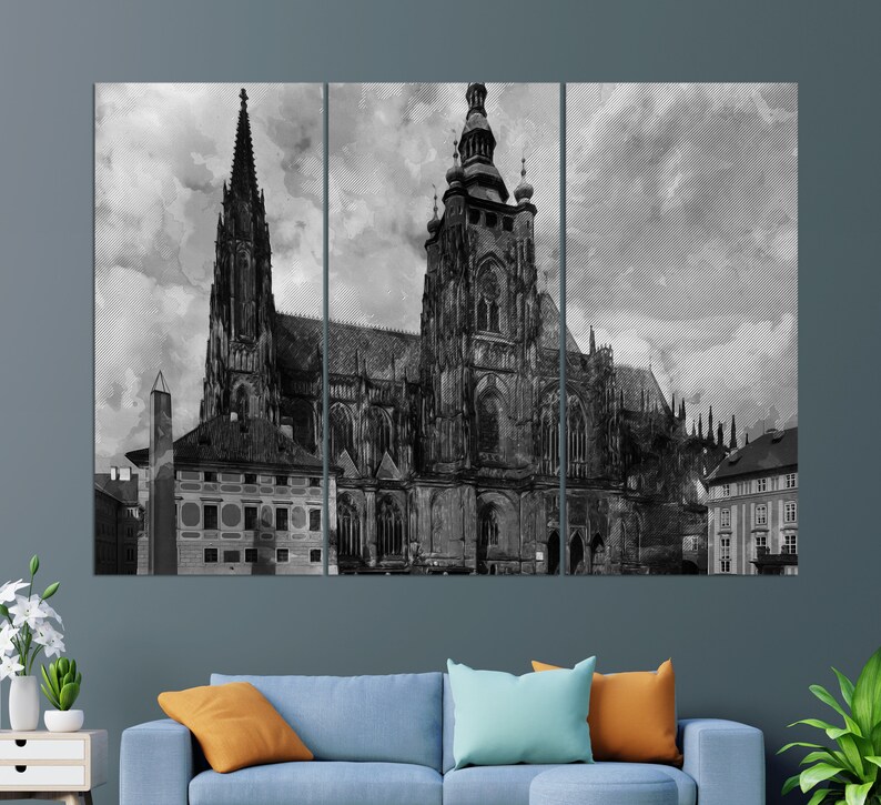 Vitus Cathedral in Prague Canvas Print, Prague Cathedral Painting, Prague Wall Art, Czech Cathedral image 3