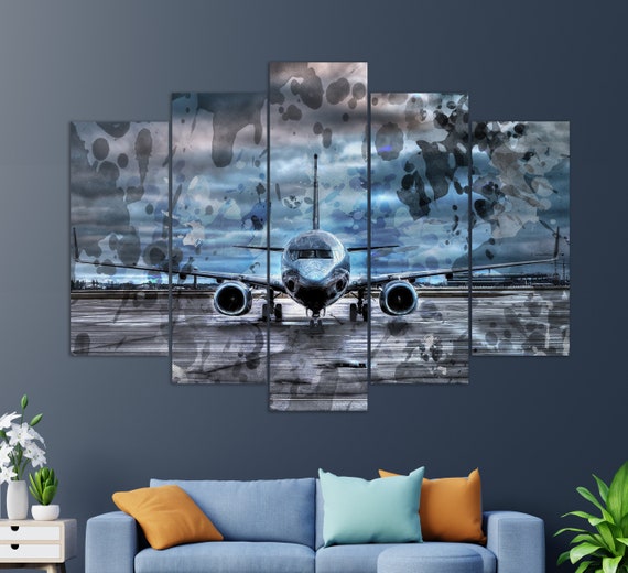 Boeing 737 Airplane Aviation Wall Art Decor Picture Painting Print Aircraft Art 