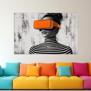 Beautiful Girl in VR Glasses Abstract Canvas Print, Virtual Reality Wall Art, VR Club Wall Decor, Modern Office Decor, VR Poster
