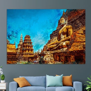 Stampa su tela raffigurante un&#39;antica statua del Buddha in Thailandia, dipinto buddista, arte murale thailandese, regalo buddista