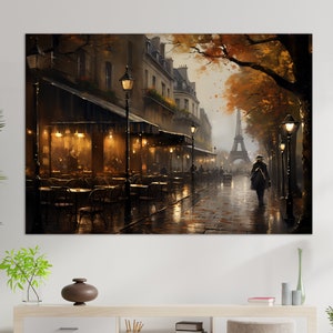 Romantic Paris Canvas Print, Paris Wall Art, Paris Street Painting, Eiffel Tower Painting