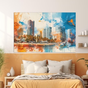 Miami Skyline Canvas Print, Large Miami Wall Art, Miami Painting, Stunning Miami Sunset Canvas Art, Florida