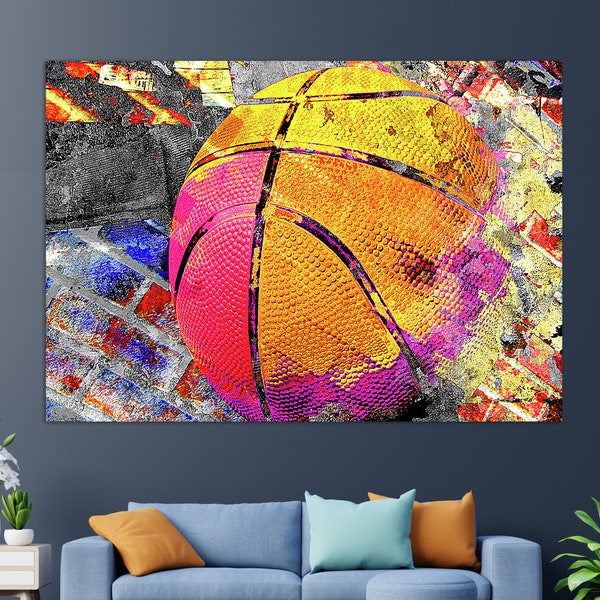 Art mural de basket-ball, Impression sur toile de basket-ball, Peinture de basket-ball, Impression de ballon de basket-ball