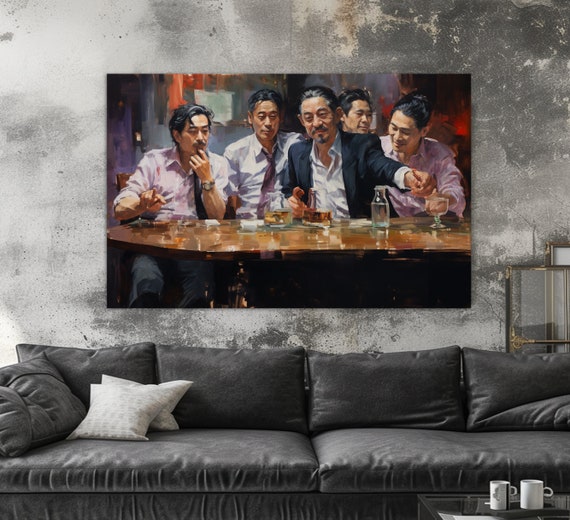 Retro Japanese Gangsters Painting, Yakuza Canvas Print, Japan