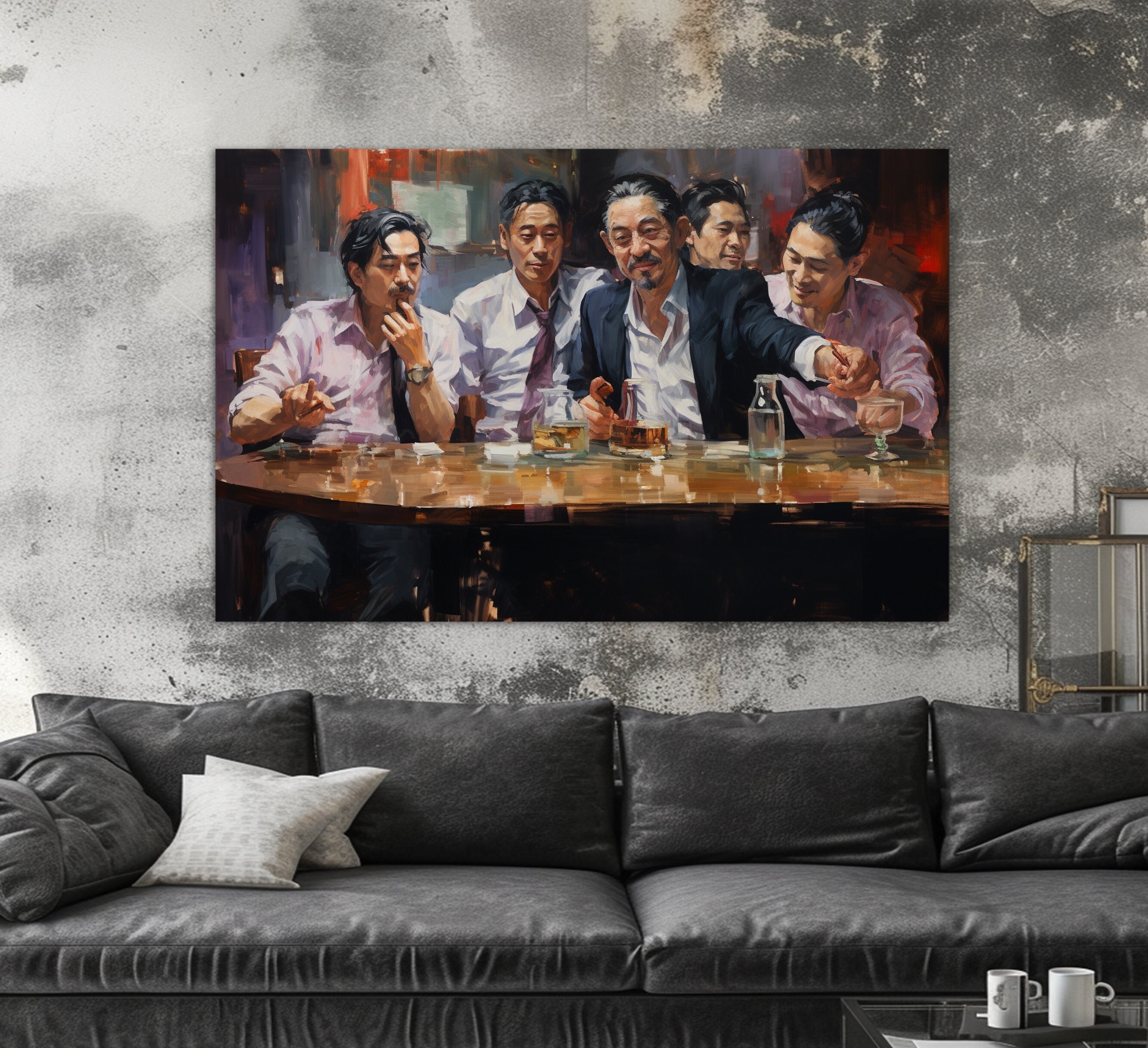 Retro Japanese Gangsters Painting, Yakuza Canvas Print, Japan