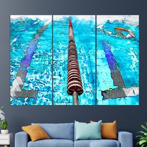 Swimming Wall Art, Swimming Pool Painting, Swimming Canvas Print, Abstract Swimming Pool Print