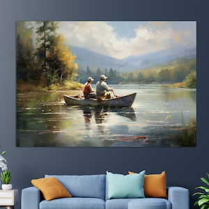 Fishing Boat on the Lake Painting, Fishing Wall Art, Fishing Canvas Print, Fishing Painting, Fisherman Gift