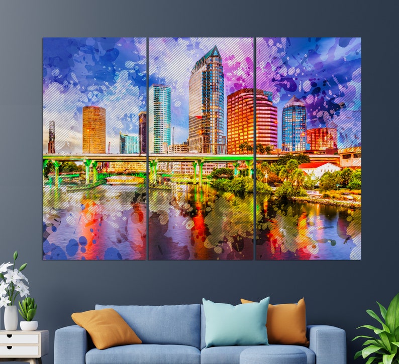 Tampa Canvas Print Tampa Painting Tampa Skyline Tampa Wall Etsy