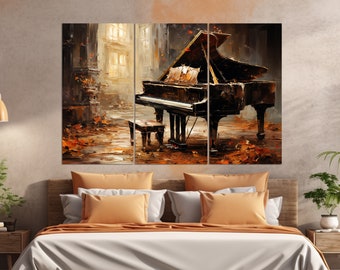 Vintage Grand Piano Oil Painting PRINTED on Canvas, Piano Wall Art, Piano Painting, Pianist Gift