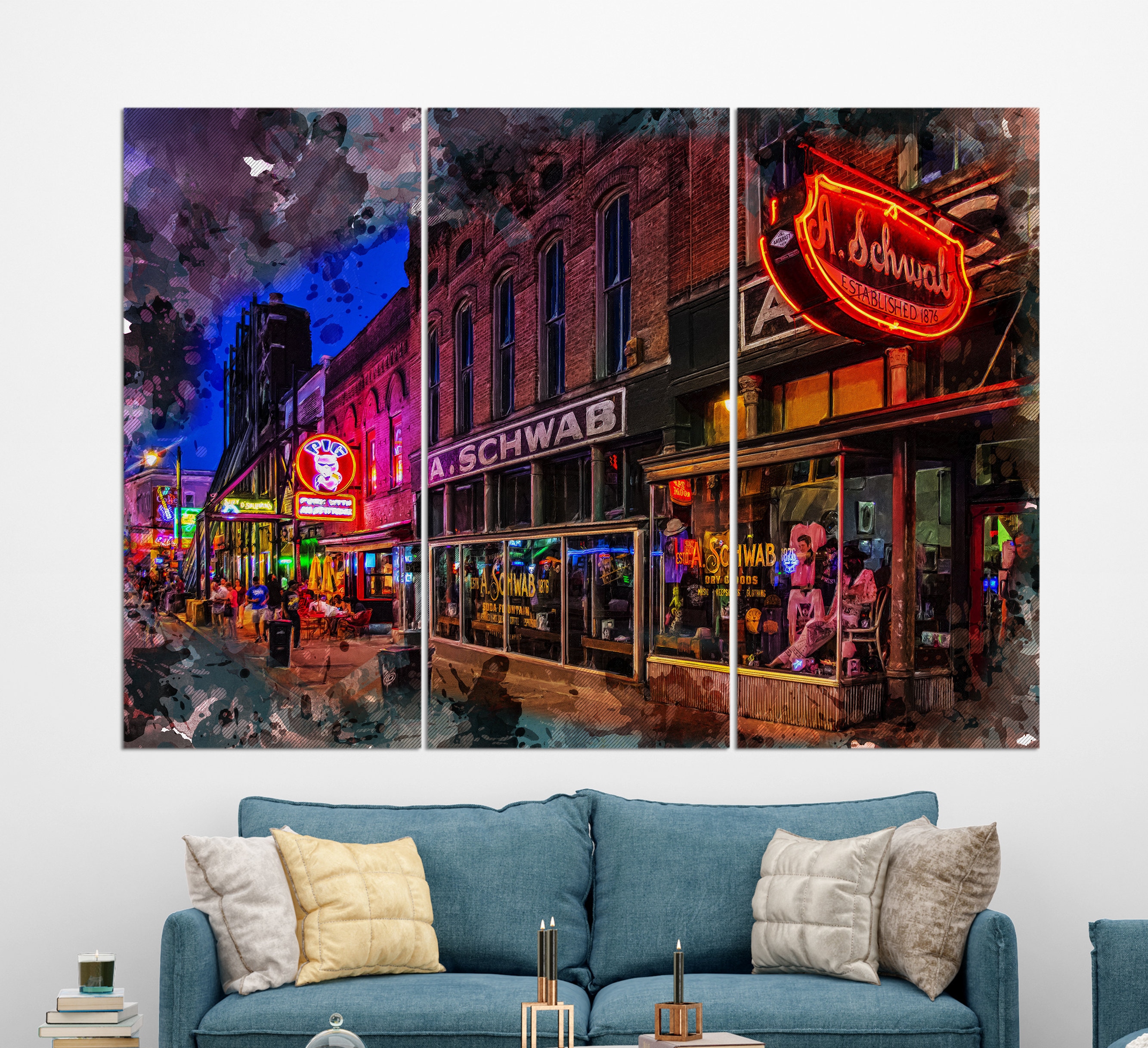 Abstract Memphis Canvas Print, Memphis Beale Street, Memphis