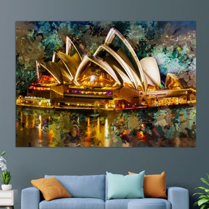 Sydney Opera House Canvas Print, Abstract Sydney Painting, Sydney Wall Art, Sydney Opera Print