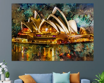 Sydney Opera House Canvas Print, Abstract Sydney Painting, Sydney Wall Art, Sydney Opera Print