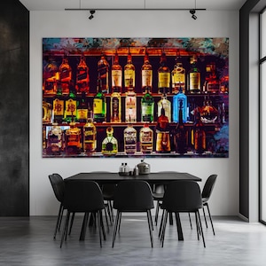 Alcohol Wall Art, Bottles with Alcohol Drinks Canvas Print, Alcohol Painting, Kitchen Wall Decor, Pub Wall Art, Restaurant Print image 1