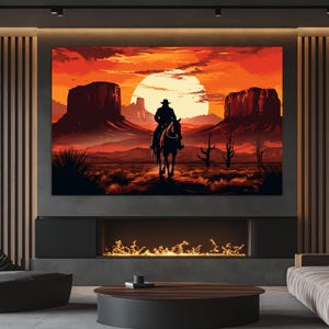 Cowboy on a Horse Canvas Print, Old West Painting, Wild West Wall Art, Cowboy Gift