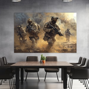 Militärische Wandkunst, abstrakte Soldatenmalerei, Soldat-Leinwanddruck, patriotische Wandkunst, militärisches Geschenk, patriotische Kunst