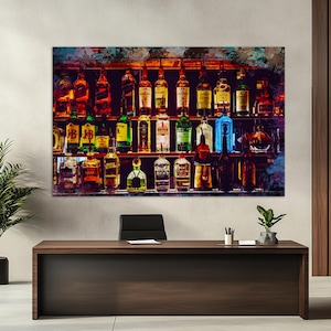 Alcohol Wall Art, Bottles with Alcohol Drinks Canvas Print, Alcohol Painting, Kitchen Wall Decor, Pub Wall Art, Restaurant Print image 4