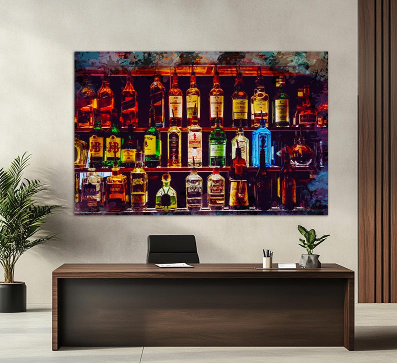Alcohol Wall Art, Bottles with Alcohol Drinks Canvas Print, Alcohol Painting, Kitchen Wall Decor, Pub Wall Art, Restaurant Print image 4
