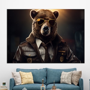 Abstract Police Wall Art, Bear Police Officer Canvas Print, Abstract Sheriff Painting, Sheriff Gift, Police Officer Gift