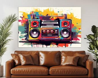 Retro Boombox Canvas Print, Audio Cassette Player Print Canvas Print, Vintage Music Wall Art