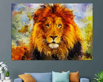 Lion Canvas Art, Lion Wall Art, Abstract Lion Canvas Print, Lion Painting, Lion Portrait