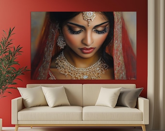 Beautiful Indian Woman Painting, Indian Woman Canvas Print, Indian Canvas Art, Indian Wall Decor, Indian Woman Portrait