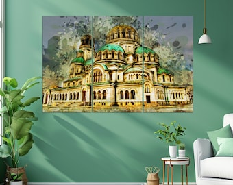 Sofia Cathedral, Saint Alexander Nevsky Patriarch's Cathedral Canvas Print, Sofia Wall Art, Sofia Painting, Bulgaria Wall Art