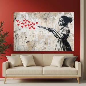 Stampa su tela di infermiera in stile graffiti di Banksy, stampa di graffiti di infermiera, decorazione per la stanza dell'infermiera, regalo per infermiera, decorazione da parete per ospedale, poster astratto di infermiera