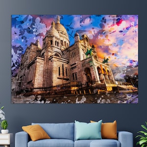 Sacré-Cœur Basilica Painting, Basilica of the Sacred Heart of Paris Canvas Print, Paris Wall Art