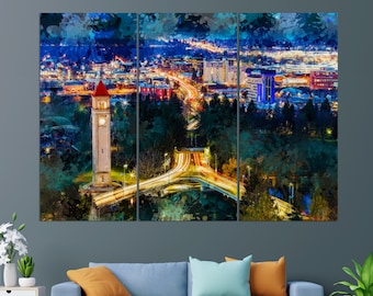 Spokane Canvas Print, Spokane Wall Art, Abstract Spokane Painting, Spokane Skyline