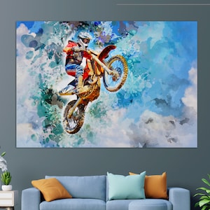Dirt Bike Jump Canvas Print, Motocross Wall Art, Biker Gift, Extreme Sports Canvas Art, Dirt Bike Wall Art