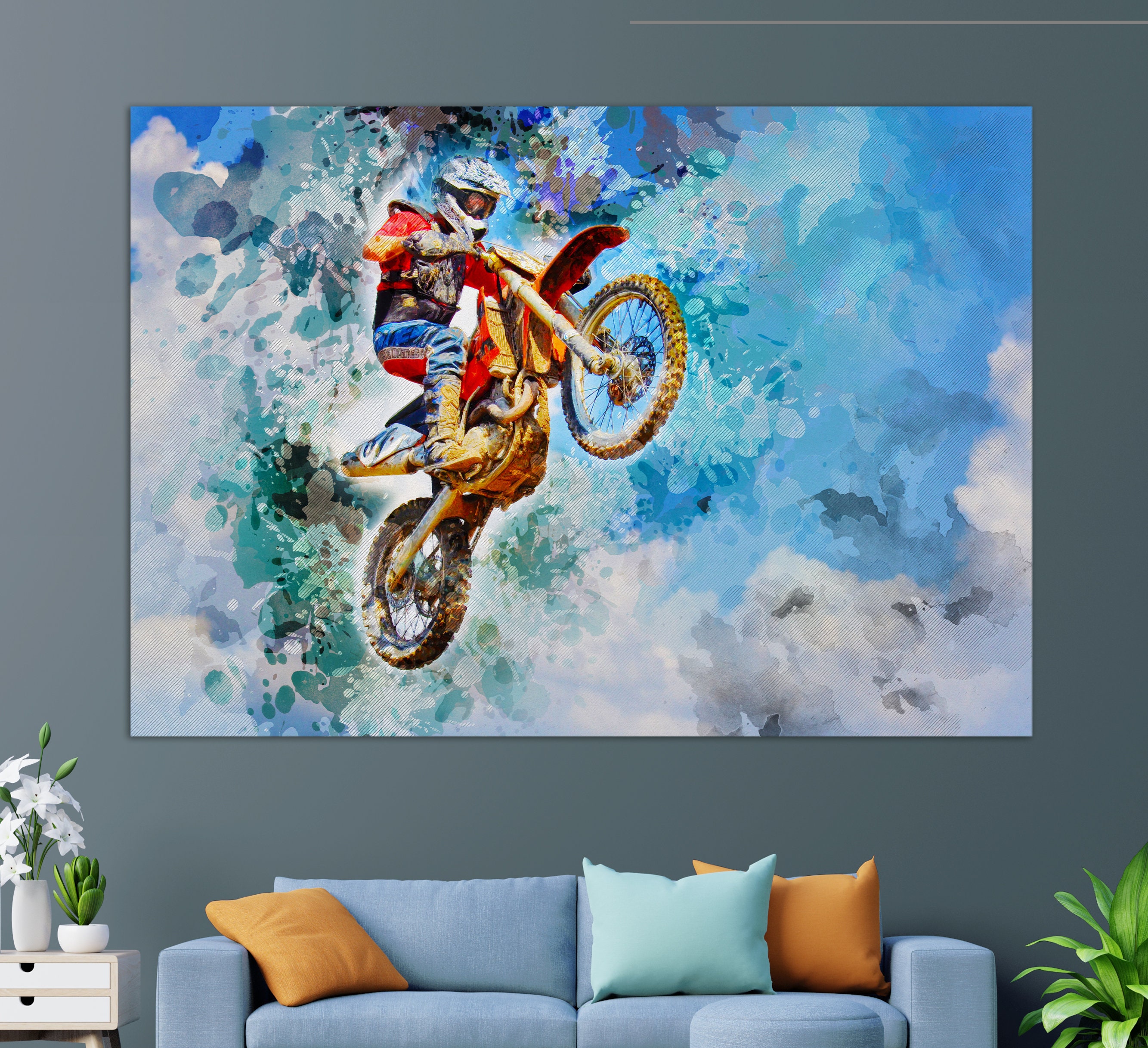 Dirt Bike Jump Canvas Print, Motocross Wall Art, Biker Gift, Extreme Sports Canvas Art, Dirt Bike Wall Art