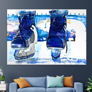 Abstract Ice Hockey Wall Art, Ice Hockey Canvas Print, Ice Hockey Painting, Ice Hockey Skates Canvas Art