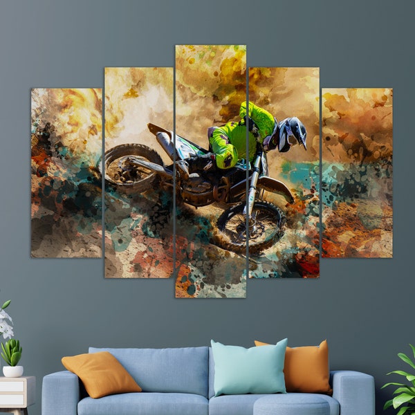 Dirt Bike Canvas Print, Motocross Wall Art, Biker Gift, Extreme Sports Canvas Art