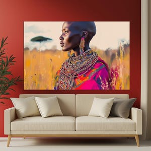 Beautiful Woman of the Masai Tribe Painting Canvas PRINT, African Woman Poster, Masai  Wall Art, Abstract African Wall Decor