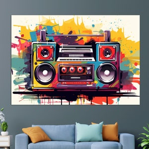 Retro Boombox Canvas Print, Audio Cassette Player Print Canvas Print, Vintage Music Wall Art
