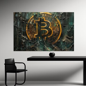 Abstract Bitcoin Painting, Bitcoin Canvas Print, Bitcoin Wall Art