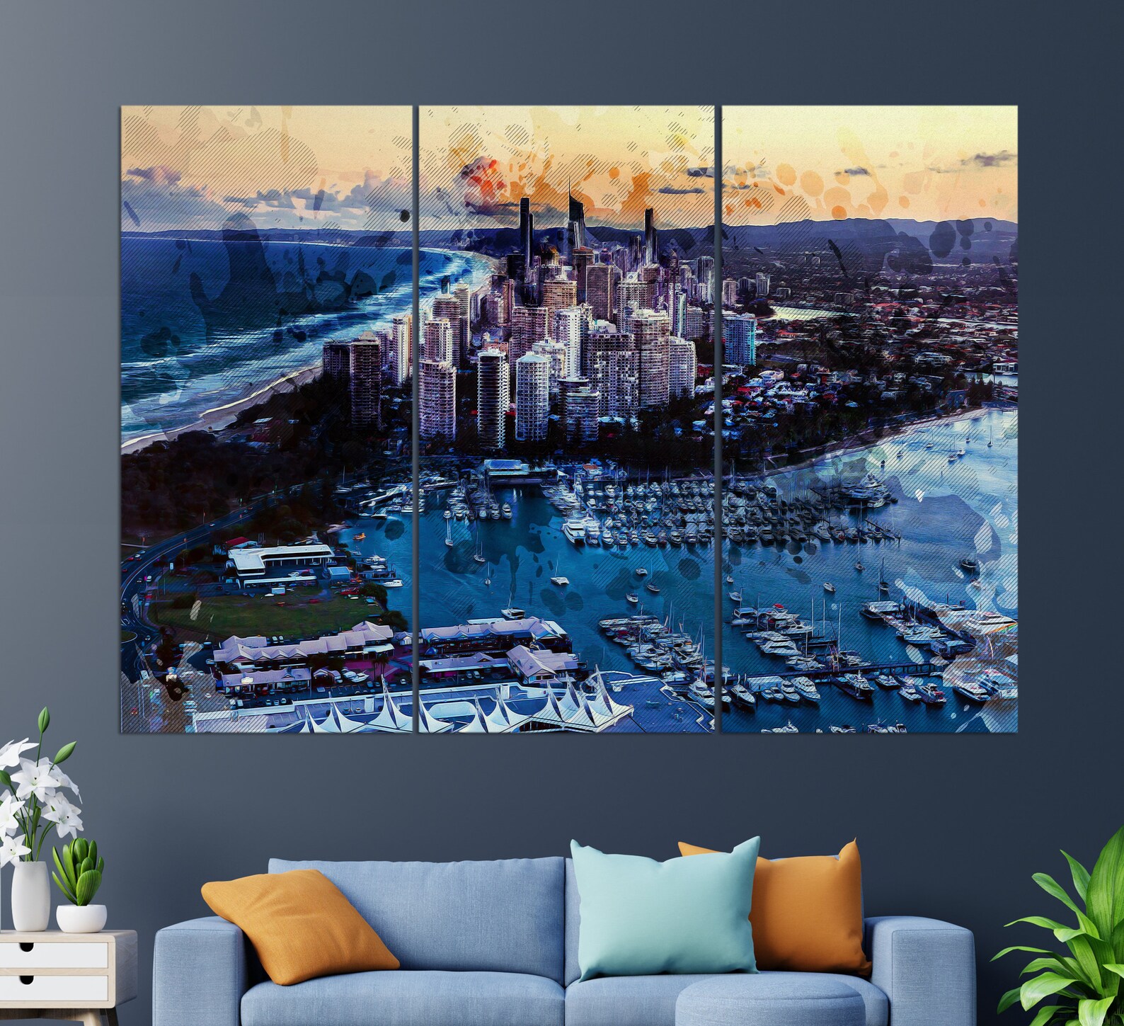 Brisbane Canvas Print Brisbane Skyline Brisbane Painting Etsy
