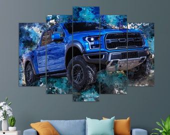 Ford F 150 Raptor Canvas Print, Ford Raptor Painting, Abstract Ford Wall Art, Ford Fan Gift