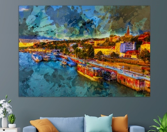 Abstract Belgrade Canvas Print, Belgrade Painting, Belgrade Wall Art, Serbia Canvas Art