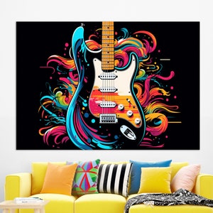 Abstrakcyjny obraz z gitarą, wydruk na płótnie z gitarą, abstrakcyjna sztuka ścienna z muzyką