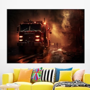 Firefighters Wall Art, Firefighter Gift, Fire Truck Canvas Print, Fire Truck Painting, Fireman Gift