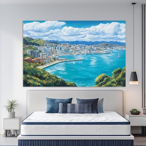 Wellington Wall Art, Wellington Skyline Canvas Print, New Zealand Wall Art, Wellington Painting, Wellington Print