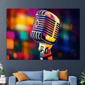 Vintage Microphone Canvas Print, Microphone Wall Art, Microphone Painting