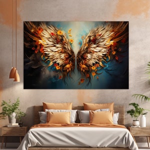 Abstract Angel Wings Painting, Wings Canvas Print, Religious Wall Art