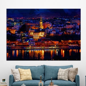 Night Belgrade Canvas Print, Belgrade Painting, Belgrade Wall Art, Serbia