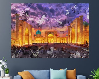 Stampa su tela di Samarcanda, Uzbekistan, dipinto di Samarcanda, arte murale di Samarcanda, arte su tela dell'Uzbekistan