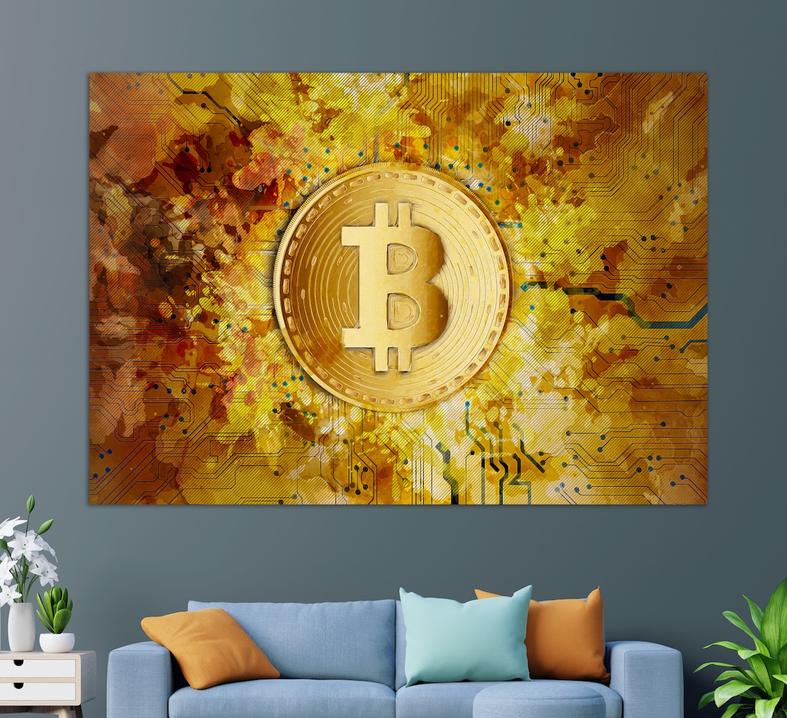 Abstract Bitcoin Painting Bitcoin Canvas Print Bitcoin Wall Etsy