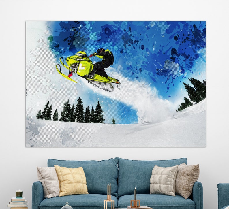 Snowmobiles Wall Art, Ski Doo Canvas Print, Snowmobile Painting, Snowmobile Instructor Gift image 1